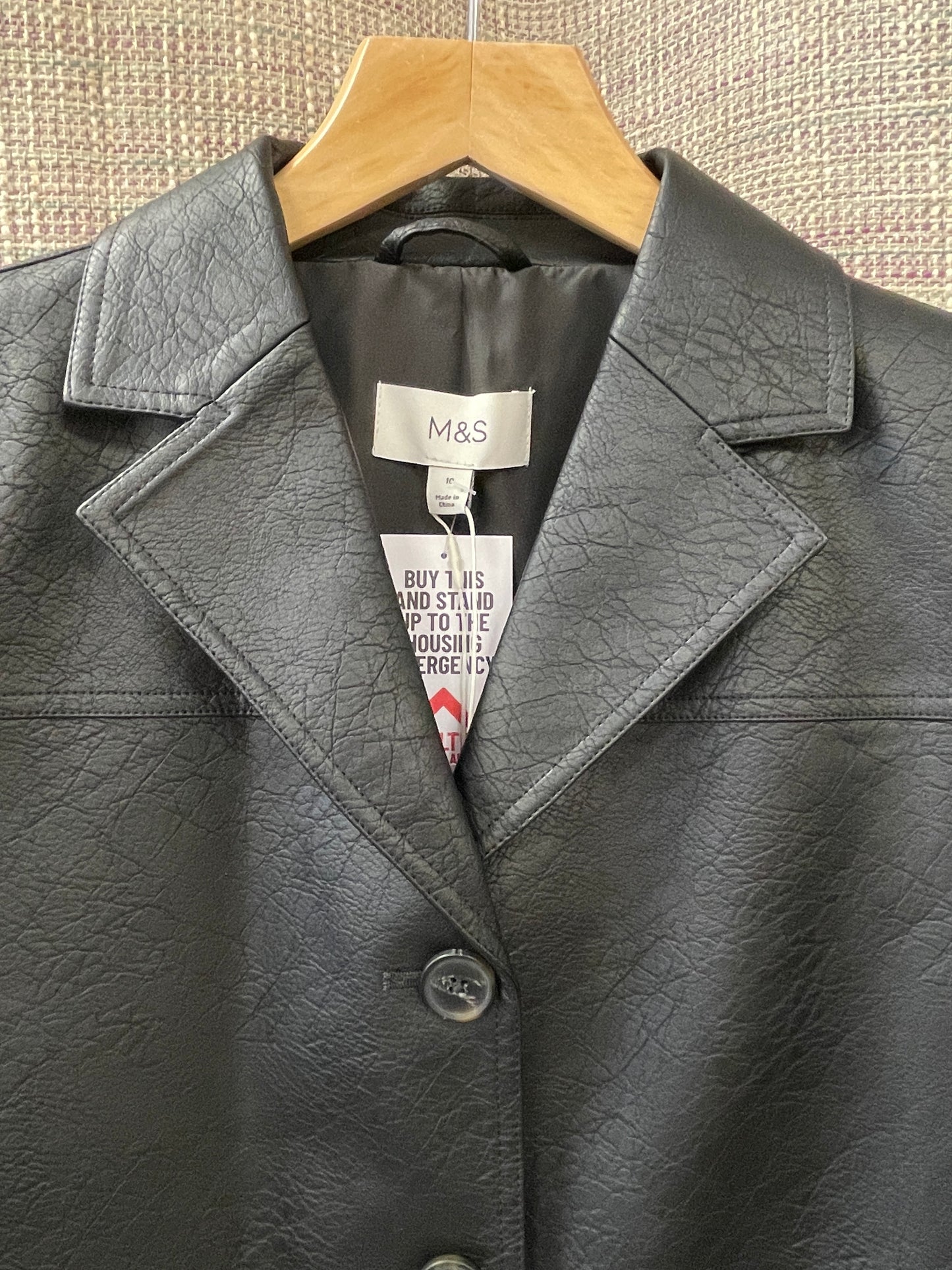M&S Marks & Spencer New with Tags Black Faux Leather Blazer Style Jacket 10