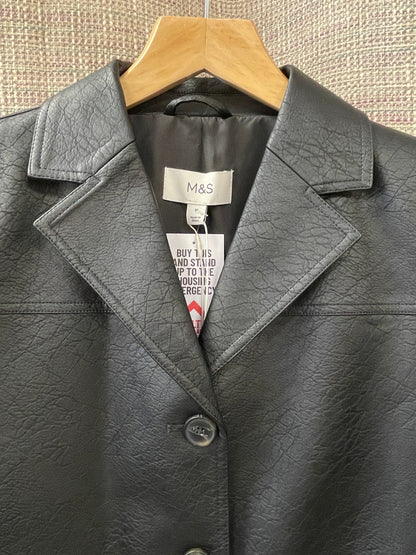M&S Marks & Spencer New with Tags Black Faux Leather Blazer Style Jacket 10
