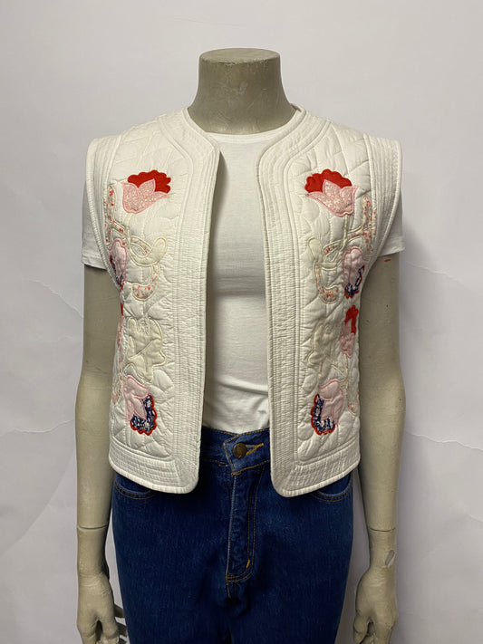 Claudie Pierlot White Floral Soft Cotton Quilted Patchwork Waistcoat Small