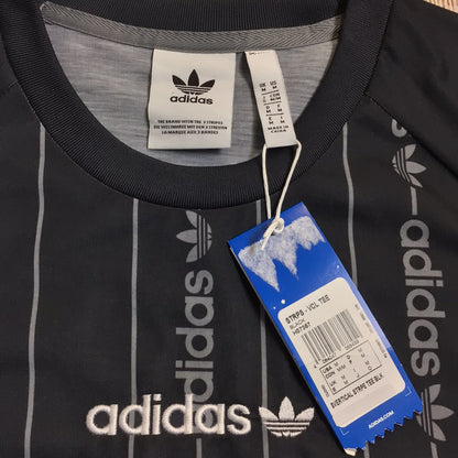 BNWT Adidas Black & Grey Vertical Stripes T Shirt Size M