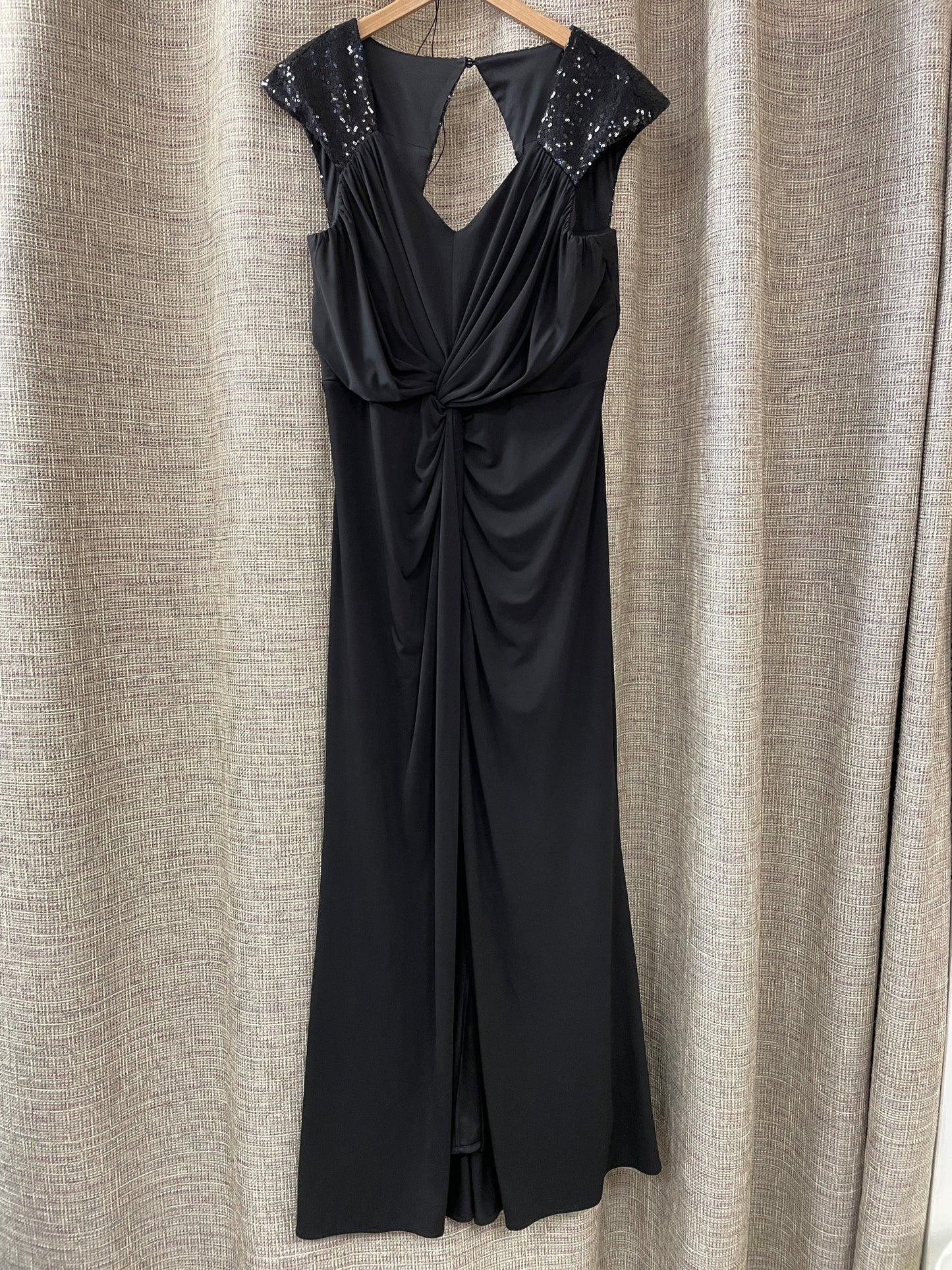 Chesca Black Jersey Sequin Long Maxi Dress Size 16