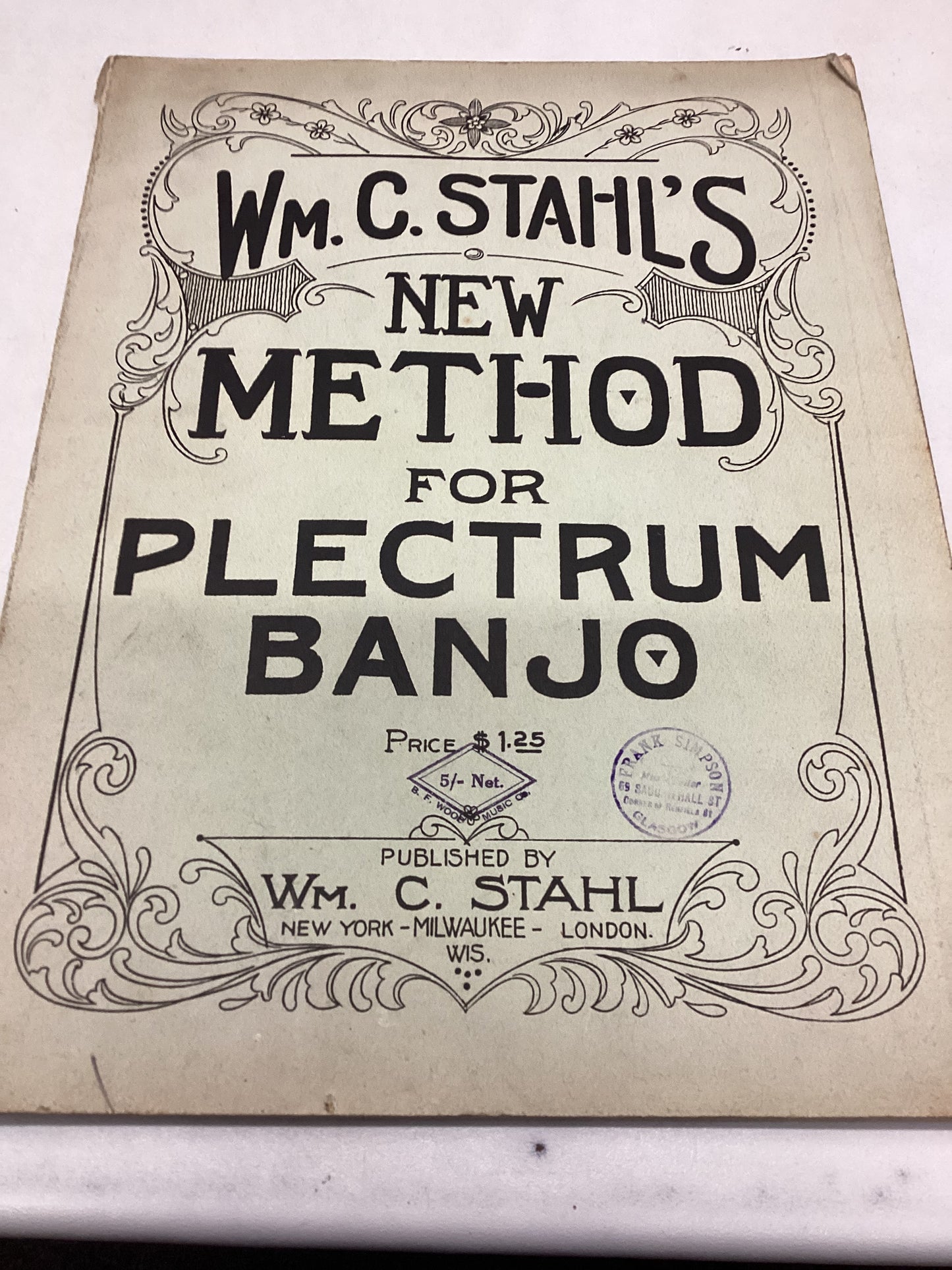 WM C Stahls  New Method For Plectrum Banjo Published By Wm C Stahl