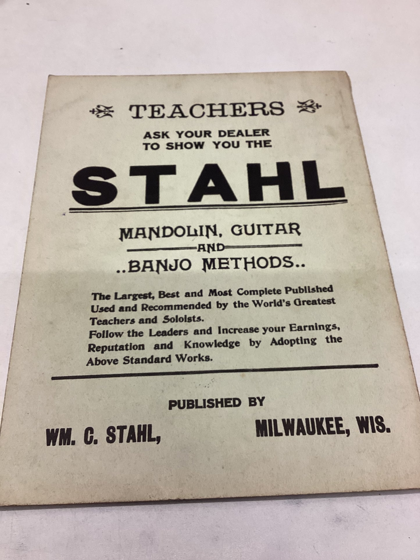 WM C Stahls  New Method For Plectrum Banjo Published By Wm C Stahl