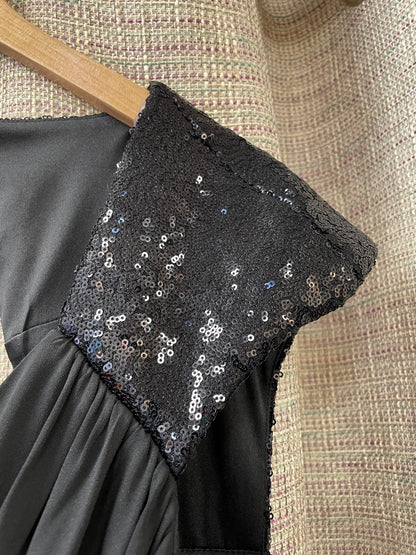 Chesca Black Jersey Sequin Long Maxi Dress Size 16