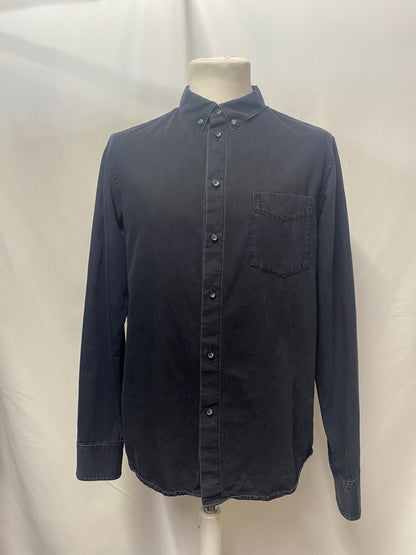 A.P.C Navy Men's Cotton Long Sleeve Shirt Medium