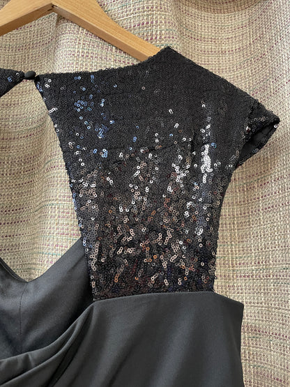 Chesca Black Jersey Sequin Long Maxi Dress Size 16