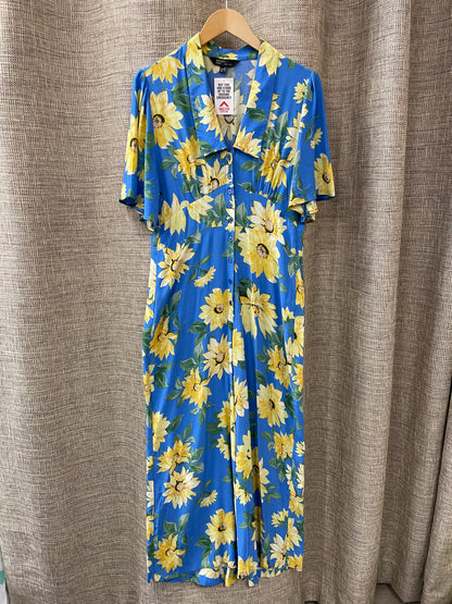 Nobody's Child Blue Yellow Floral Print Wide Leg Jumpsuit 12