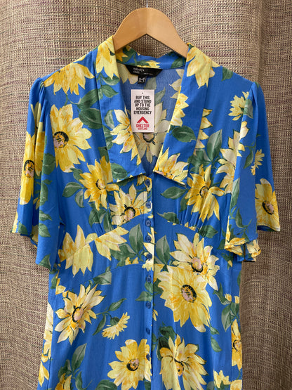 Nobody's Child Blue Yellow Floral Print Wide Leg Jumpsuit 12
