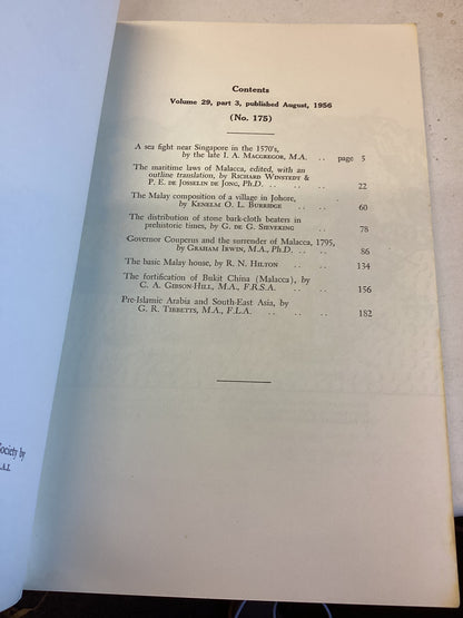 Journal of The Malayan Branch Royal Asiatic Society Volume XXIX Part 3 August 1956