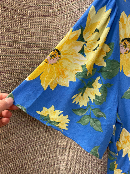 Nobody's Child Blue Yellow Floral Print Wide Leg Jumpsuit 12