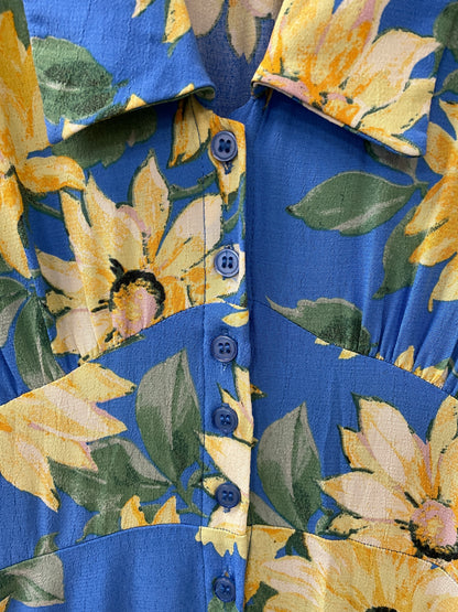 Nobody's Child Blue Yellow Floral Print Wide Leg Jumpsuit 12