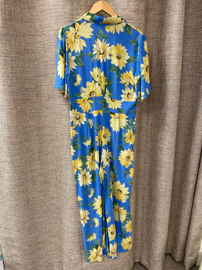 Nobody's Child Blue Yellow Floral Print Wide Leg Jumpsuit 12