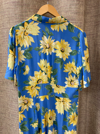 Nobody's Child Blue Yellow Floral Print Wide Leg Jumpsuit 12