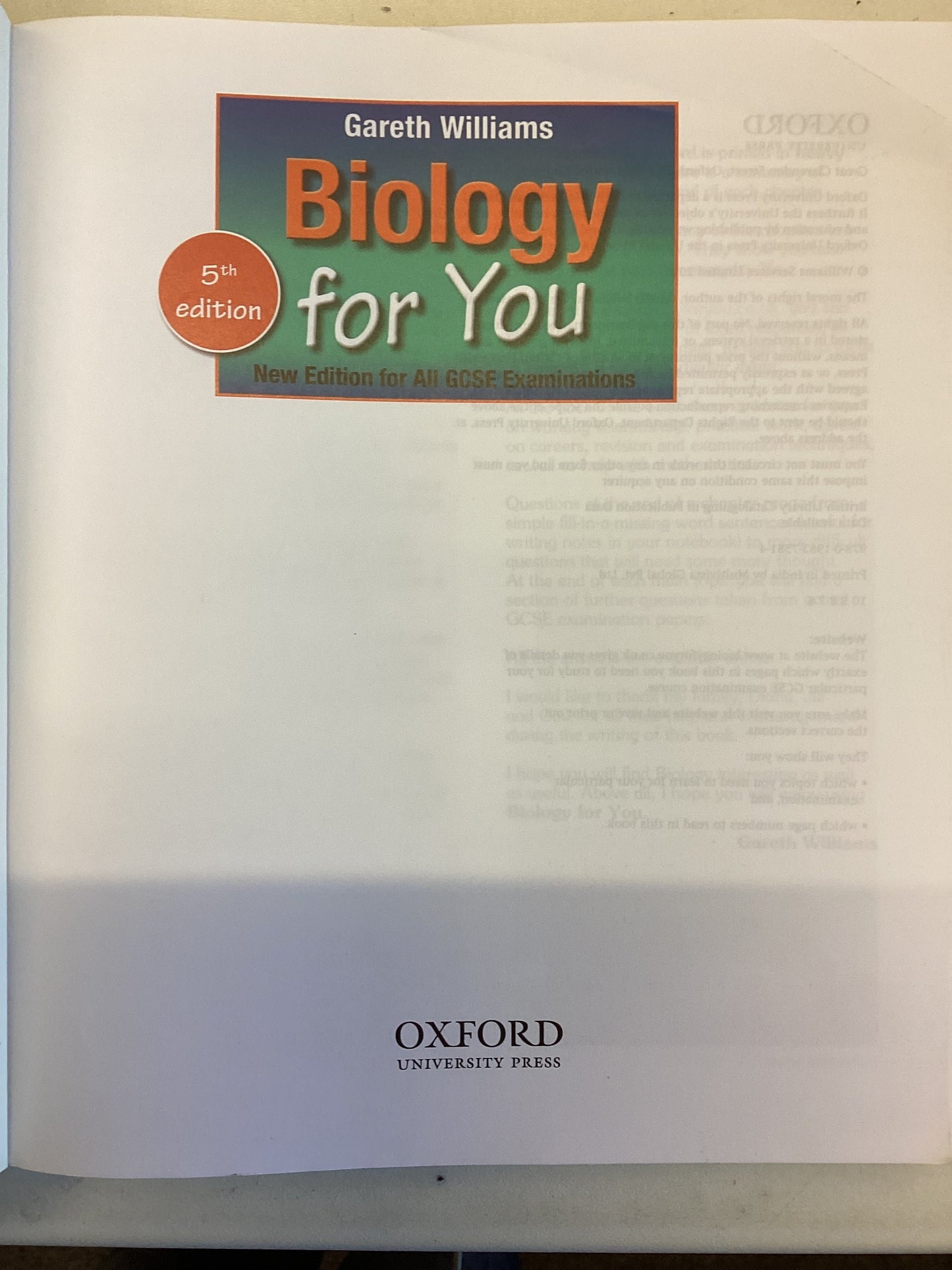 Biology For You New edition for All GCSE Examinations Gareth Williams