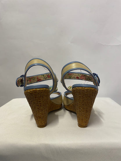 Poetic Licence Multi Coloured Leather and Wicker Open Toe Wedge Heels 5