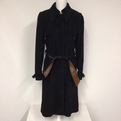 D&G Dolce & Gabbana Black Corduroy Trench Coat w/Belt Size 44