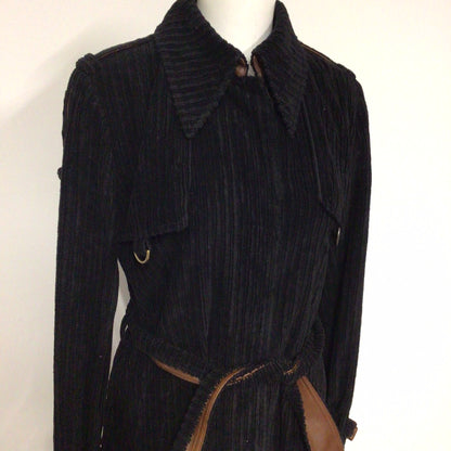 D&G Dolce & Gabbana Black Corduroy Trench Coat w/Belt Size 44