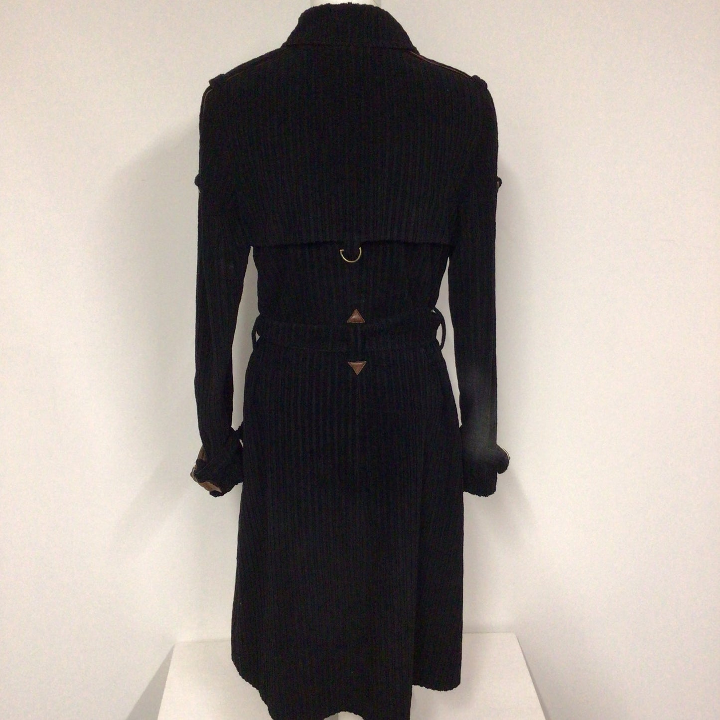 D&G Dolce & Gabbana Black Corduroy Trench Coat w/Belt Size 44