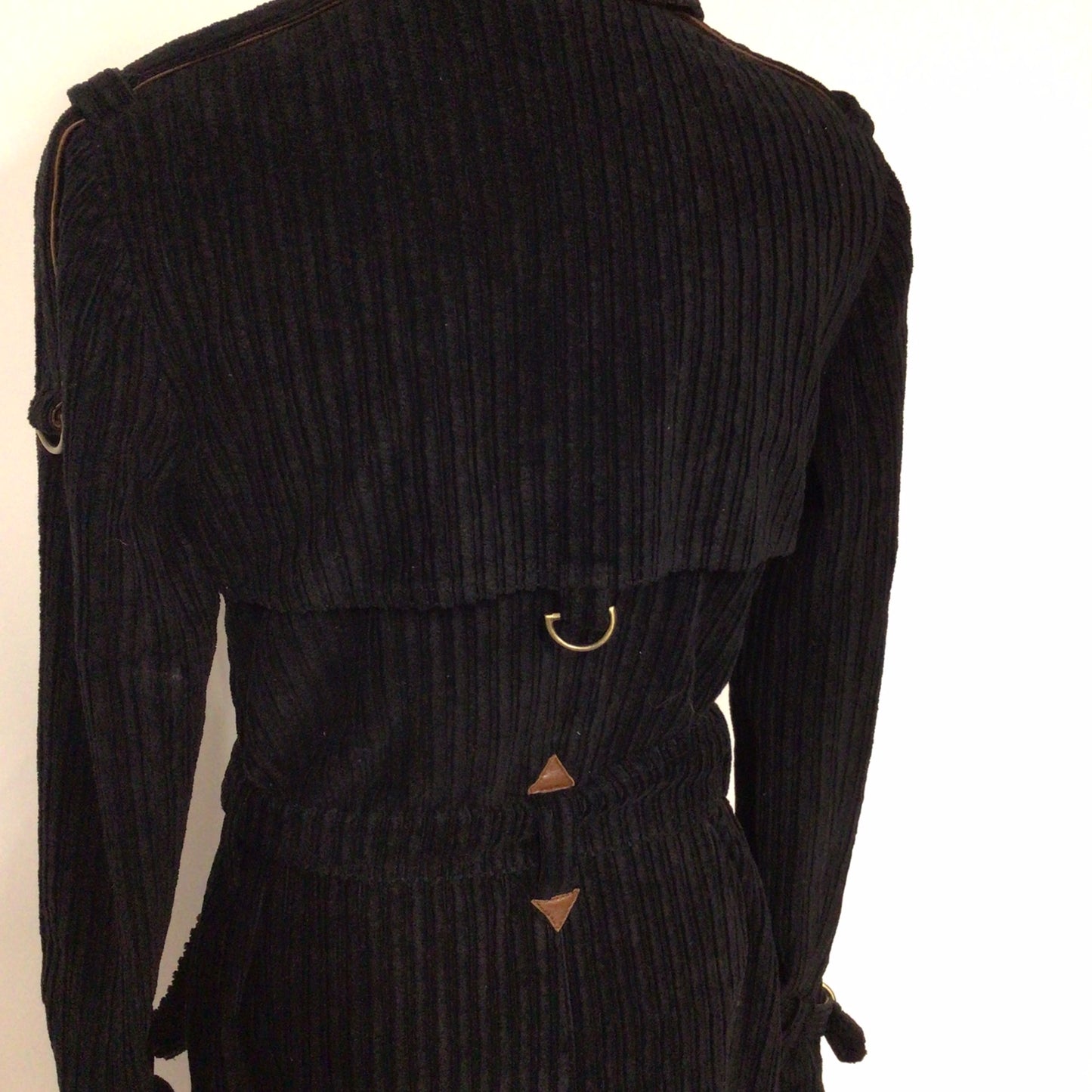 D&G Dolce & Gabbana Black Corduroy Trench Coat w/Belt Size 44