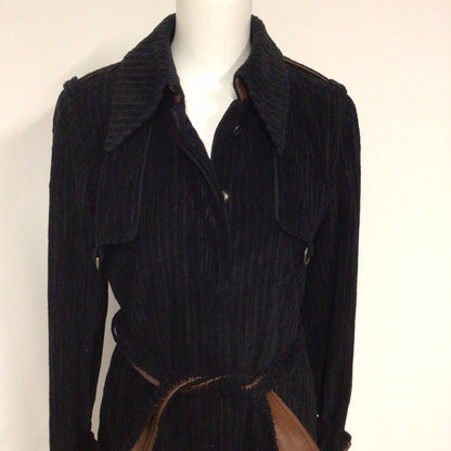 D&G Dolce & Gabbana Black Corduroy Trench Coat w/Belt Size 44