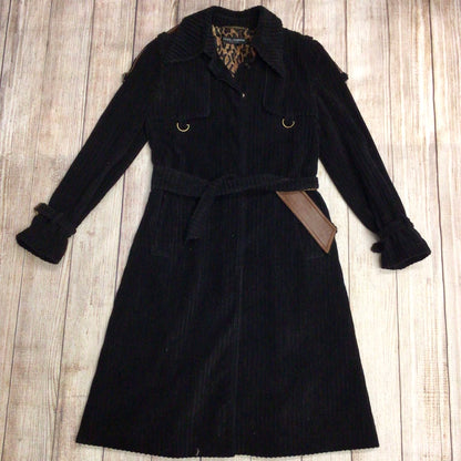 D&G Dolce & Gabbana Black Corduroy Trench Coat w/Belt Size 44