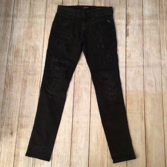 Replay Anbass M914 Black Ripped Jeans Size 30
