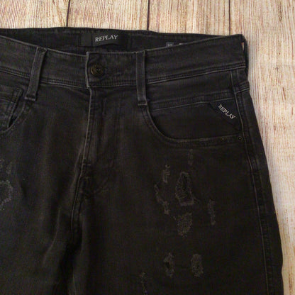Replay Anbass M914 Black Ripped Jeans Size 30