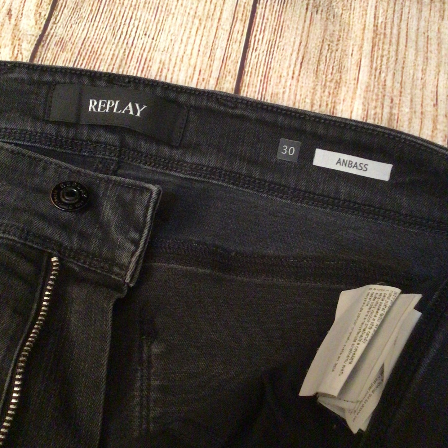 Replay Anbass M914 Black Ripped Jeans Size 30