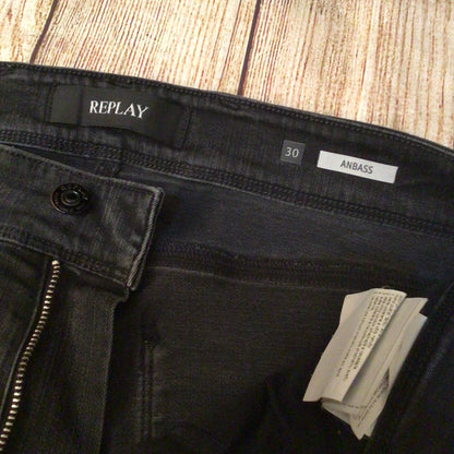Replay Anbass M914 Black Ripped Jeans Size 30