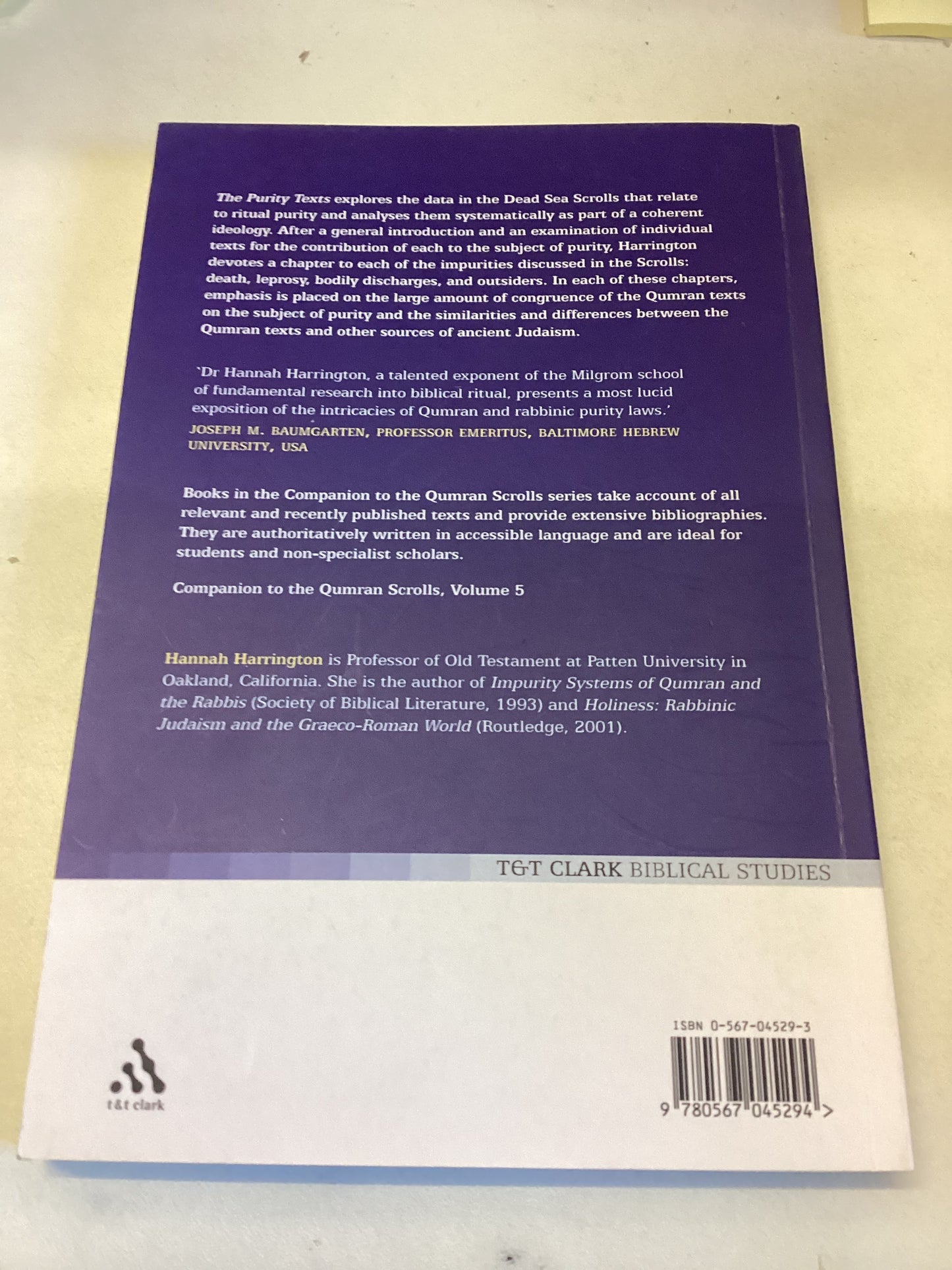 The Purity Texts Companion to The Qumran Scrolls Hannah Harrington  T  T Clark Biblical Studies