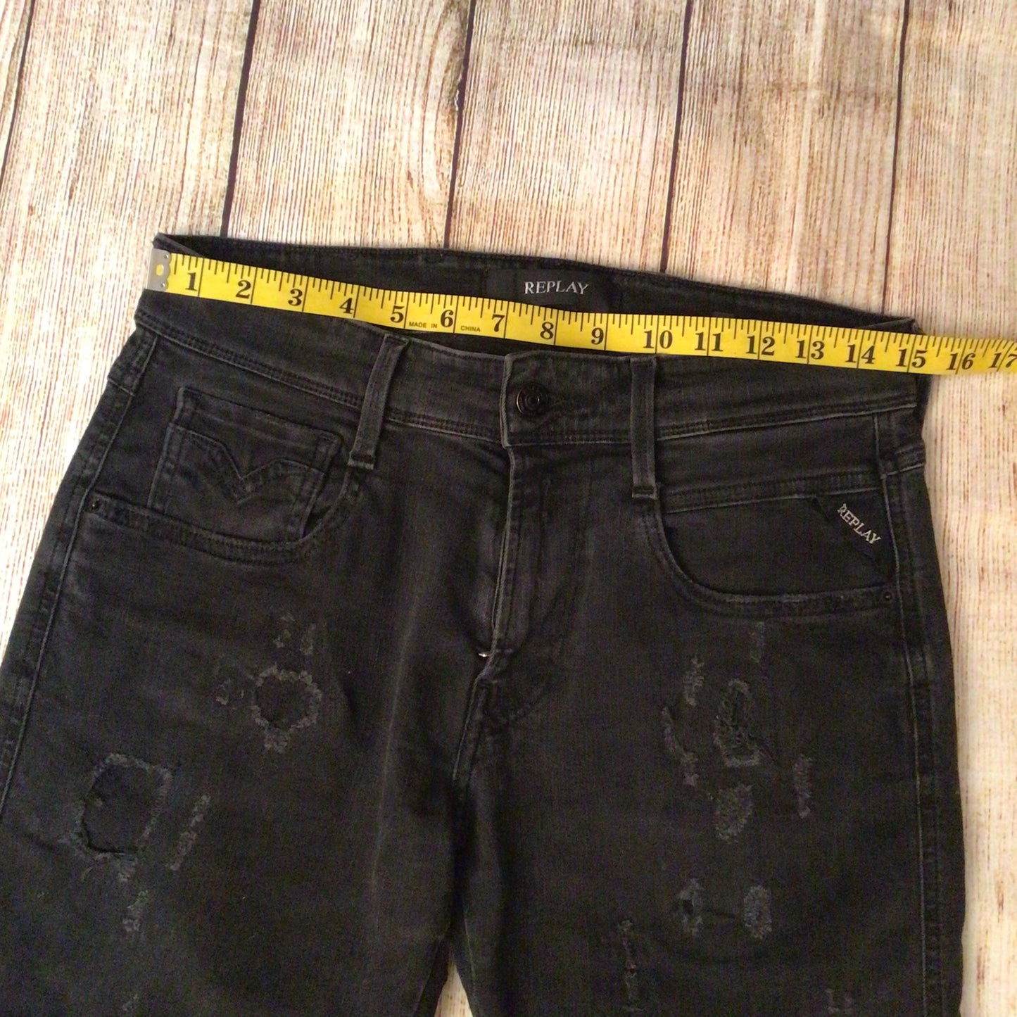 Replay Anbass M914 Black Ripped Jeans Size 30