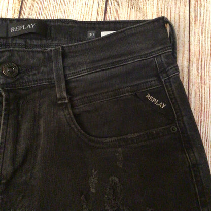 Replay Anbass M914 Black Ripped Jeans Size 30