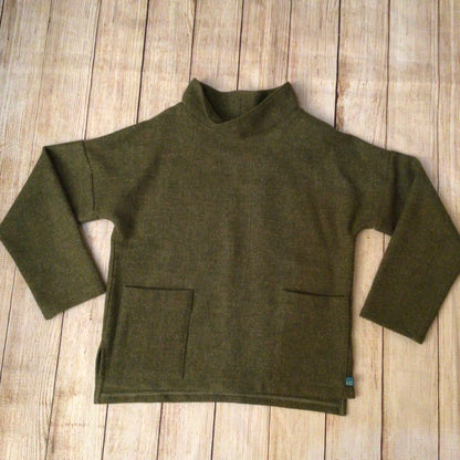 Lumen Harris Tweed Olive Green Pure Wool Smock Top Size Ch44