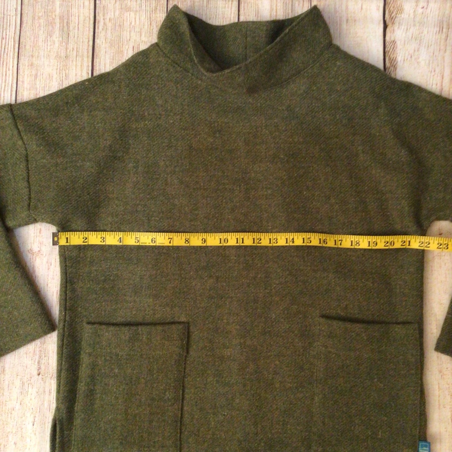Lumen Harris Tweed Olive Green Pure Wool Smock Top Size Ch44