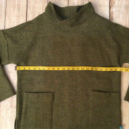 Lumen Harris Tweed Olive Green Pure Wool Smock Top Size Ch44