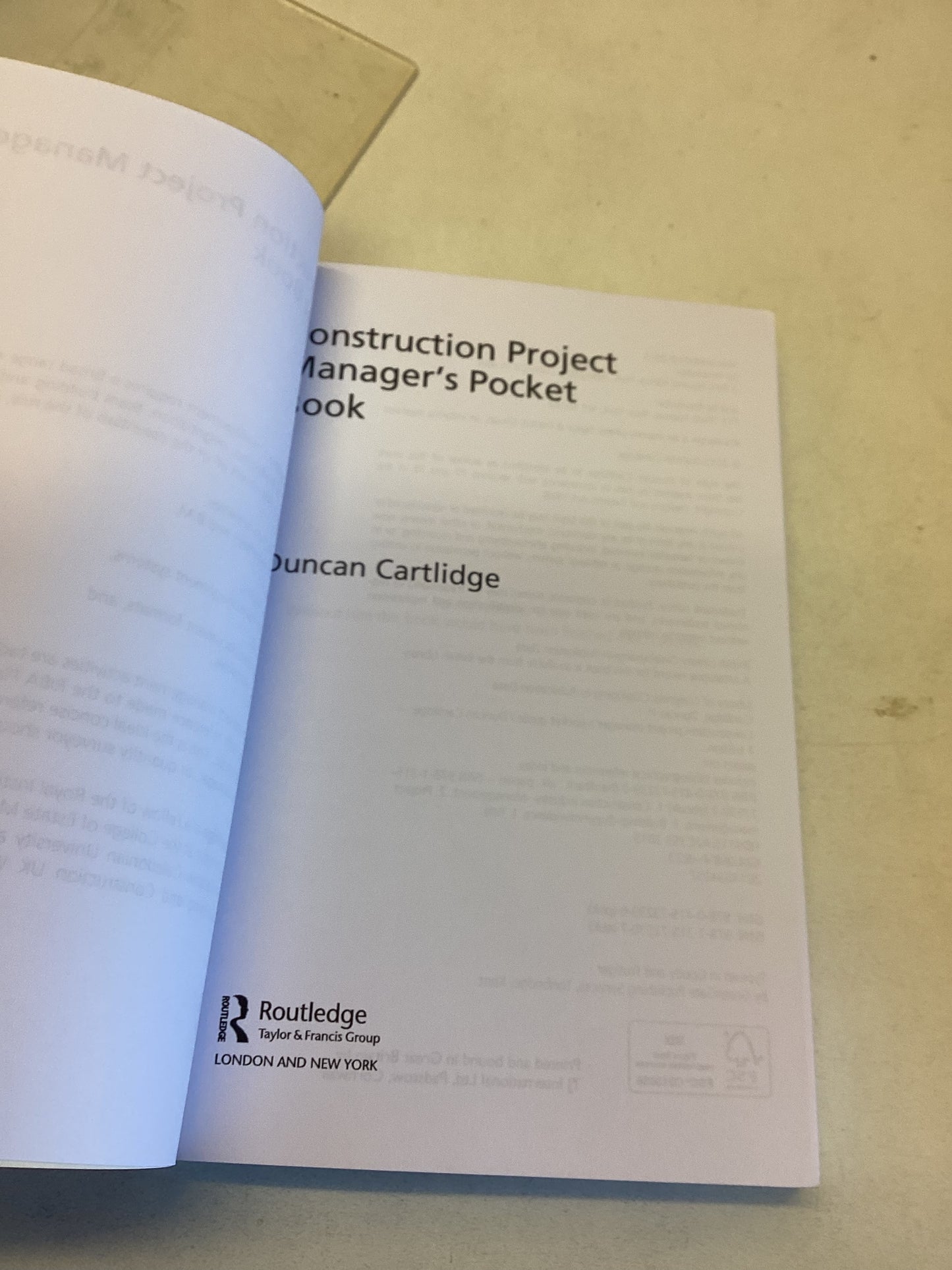 Construction Project Managers Pocket Book Duncan Cartlidge