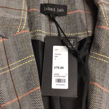 BNWT Label Lab Grey Multi Checked Blazer Jacket Size 14