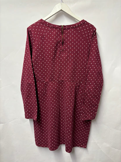 Joules Burgundy Polka Dot Cotton Mid Length Dress 18