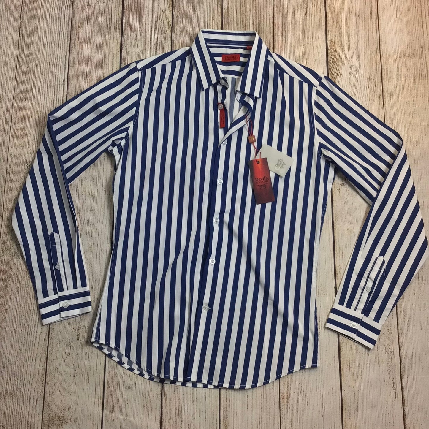 BNWT Devil's Advocate Blue & White Striped Shirt RRP £55 Size S