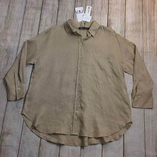 BNWT Zara Beige Blouse 100% Linen RRP £29.99 Size S