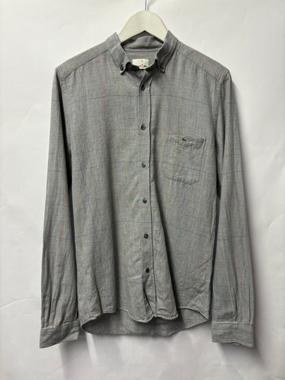 Lacoste Live Grey and Multicoloured Cotton Check Oxford Shirt 38