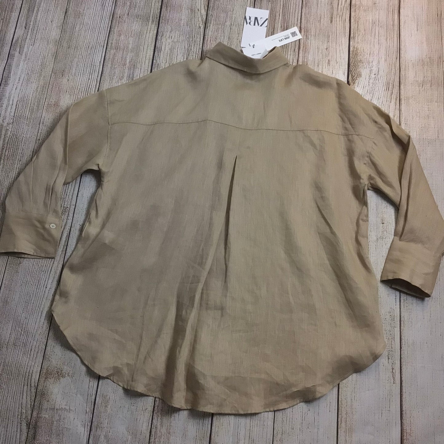 BNWT Zara Beige Blouse 100% Linen RRP £29.99 Size S