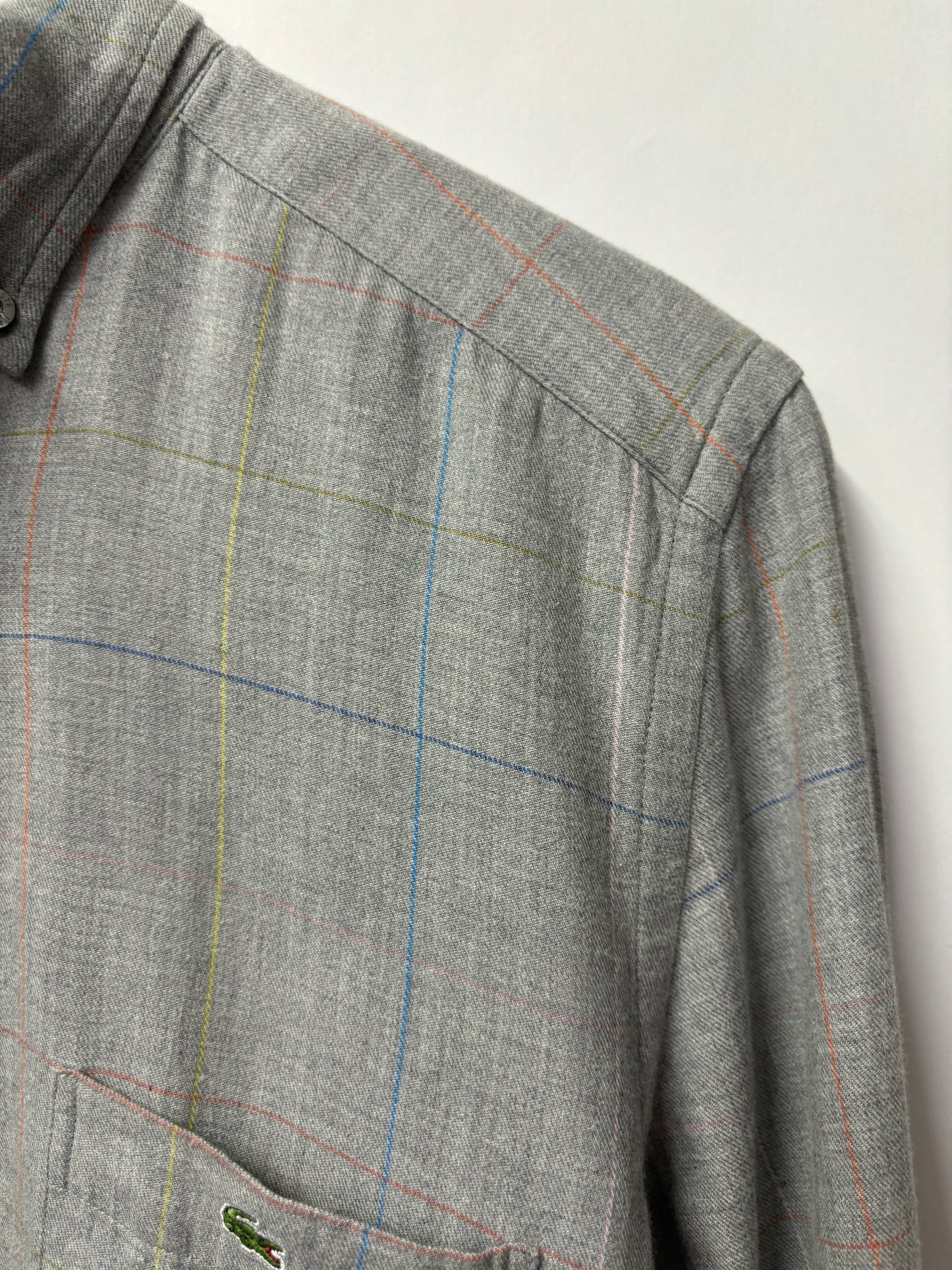 Lacoste Live Grey and Multicoloured Cotton Check Oxford Shirt 38