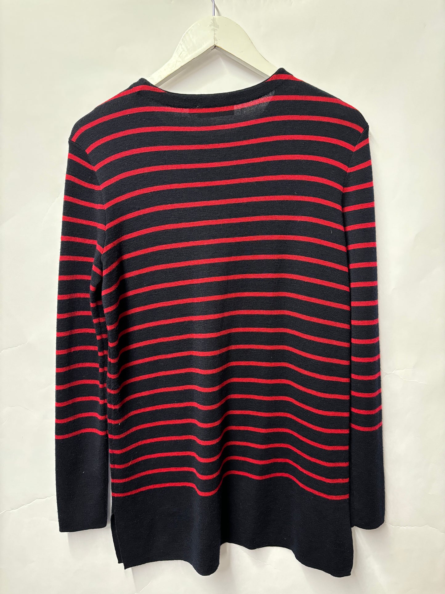 Tory Burch Red and Navy Striped Merino Wool Jumper Medium