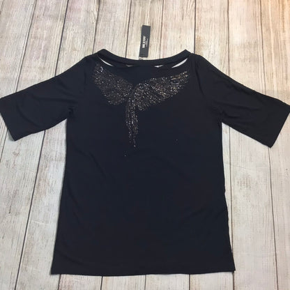 BNWT Isabel De Pedro Black Cut Out T Shirt w/Drawstring Sleeve Size 8