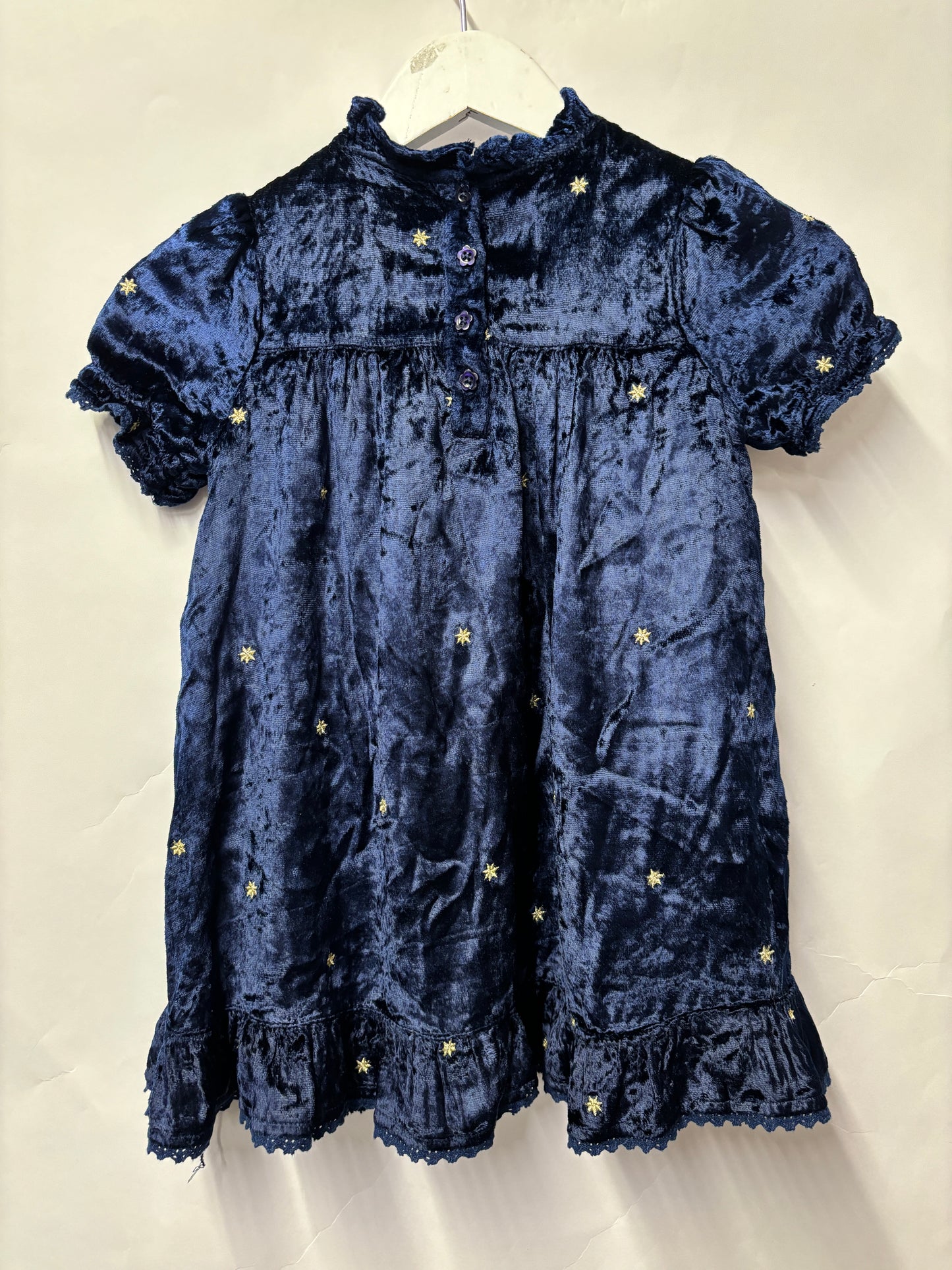 Cath Kidston Blue Gold Star Ruffle Occasion Dress 2-3 Years