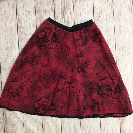 Joà Red Paisley Flower Print Velvet Skirt