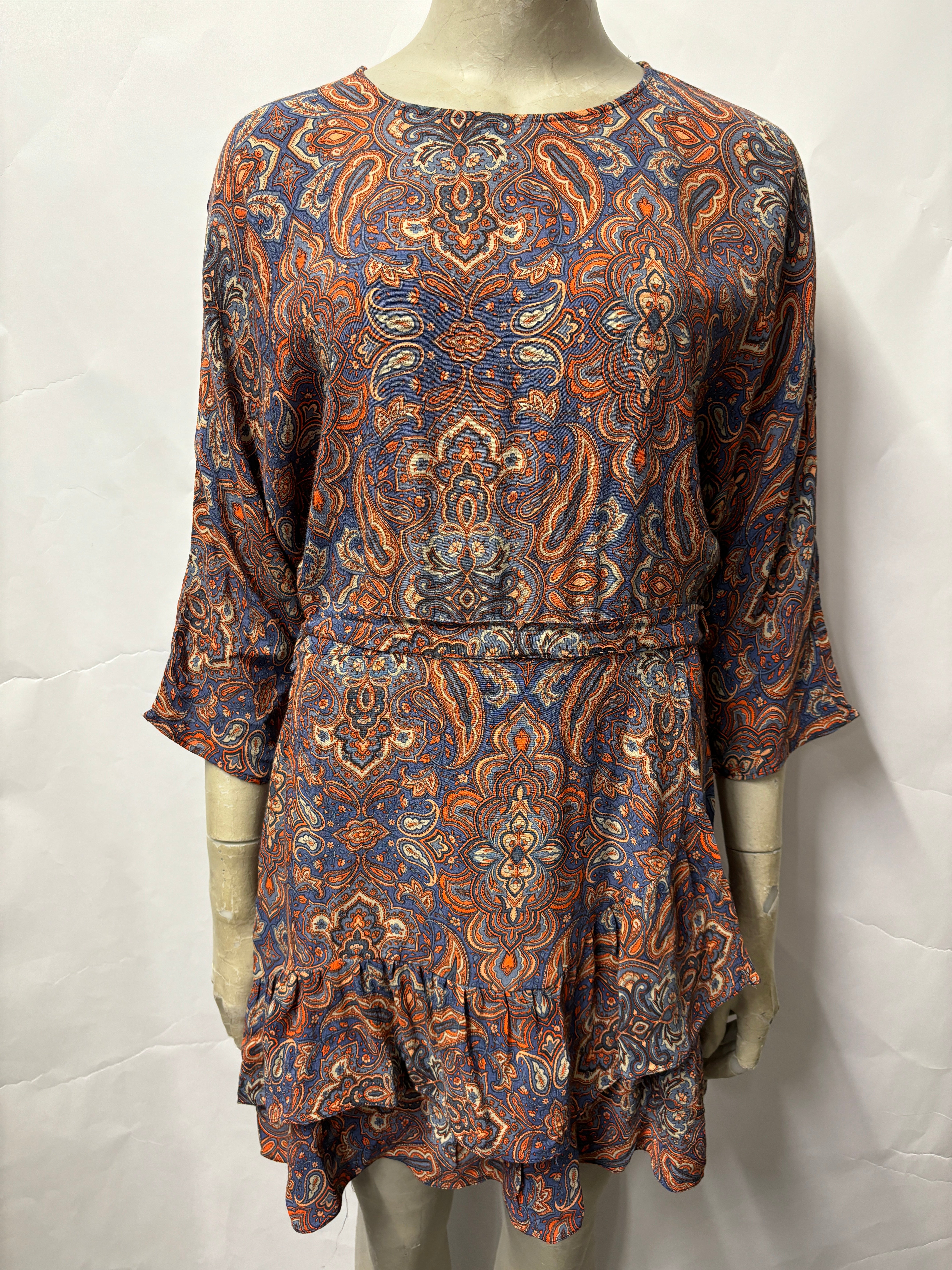 Urban Outfitters Blue and Orange Paisley Belted Mini Dress Small Shop for Shelter