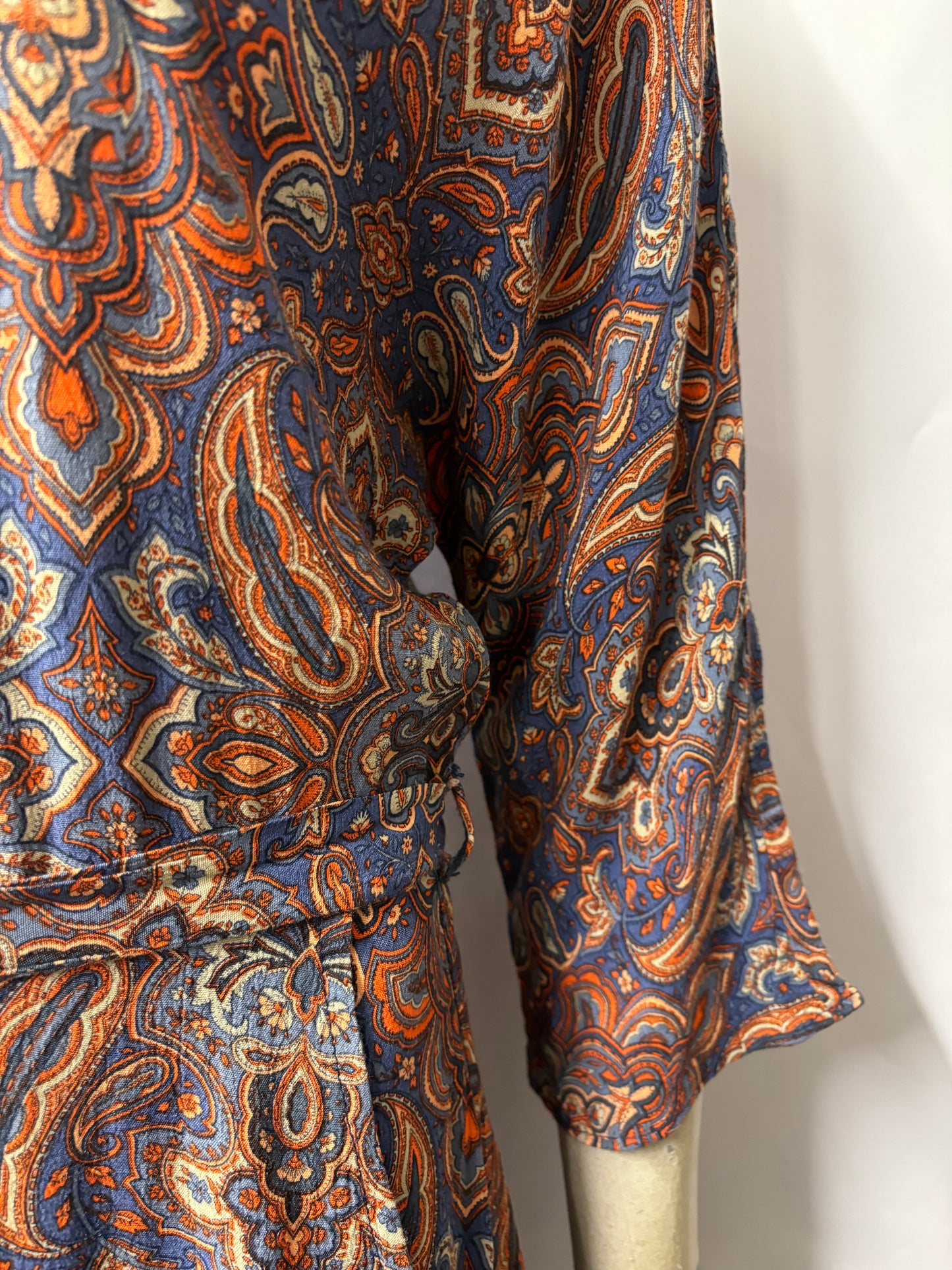 Urban Outfitters Blue and Orange Paisley Belted Mini Dress Small