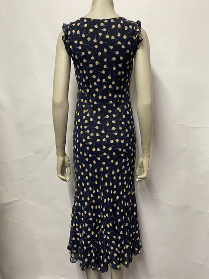 Vintage Marylin Anselm for Hobbs Blue Floral Midi Summer Dress 8